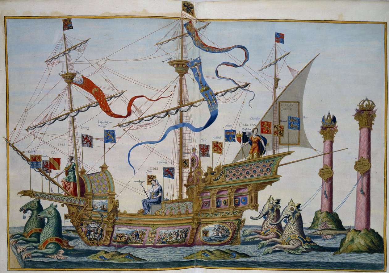 Hautajaiskulkue Brysselissä keisari Kaarle V:n kuoleman yhteydessä. Arkki 5 par Doetecum, Lucas, van (n. 1530-n. 1584) tekijältä Lucas van Doetechum