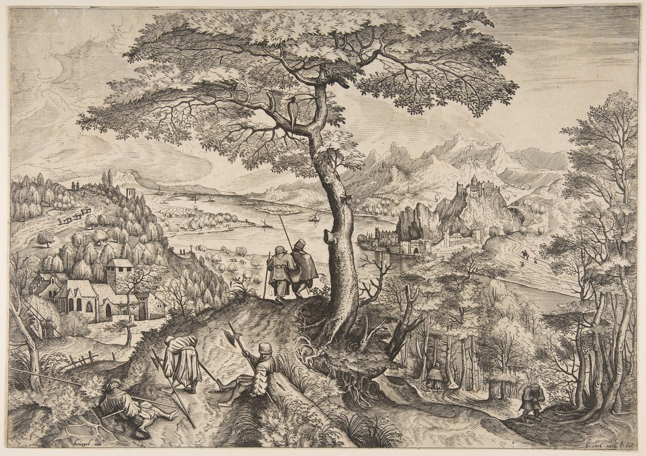 Soldiers at Rest Milites Requiescentes from The Large Landscapes, ca. 1555-56 tekijältä Lucas van Doetecum