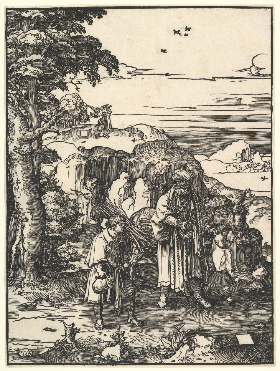 Abraham uhraa Iisakin, 1517-1919. tekijältä Lucas van Leyden