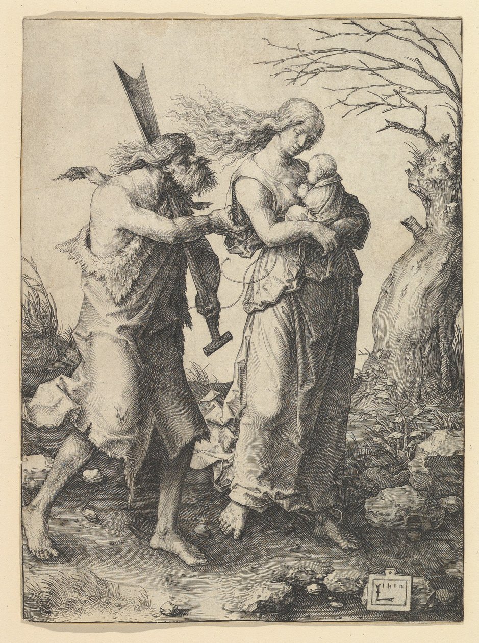 Aadam ja Eeva karkotuksen jälkeen, 1510. tekijältä Lucas van Leyden