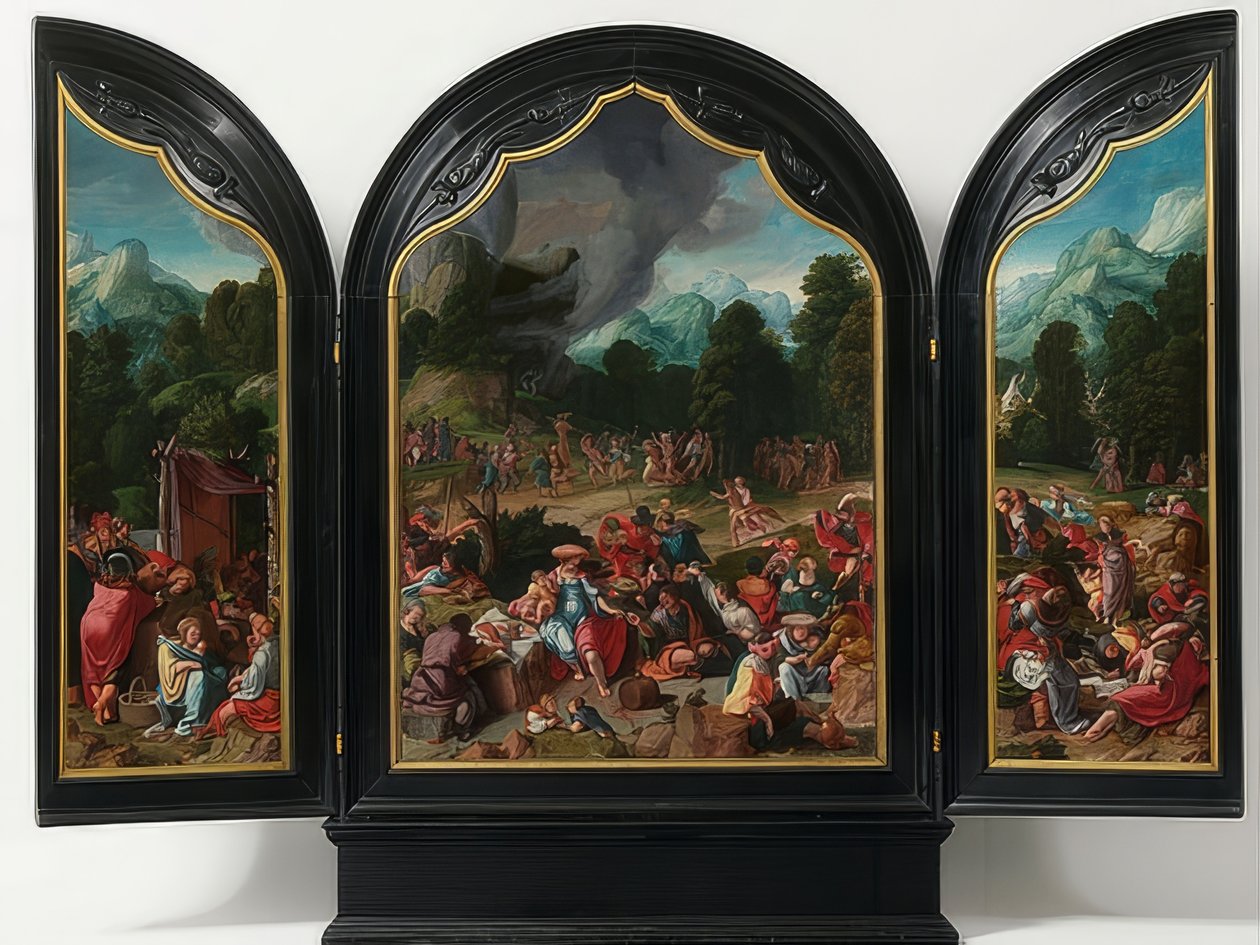 Kultaisen vasikan palvonta. Noin 1530 tekijältä Lucas van Leyden