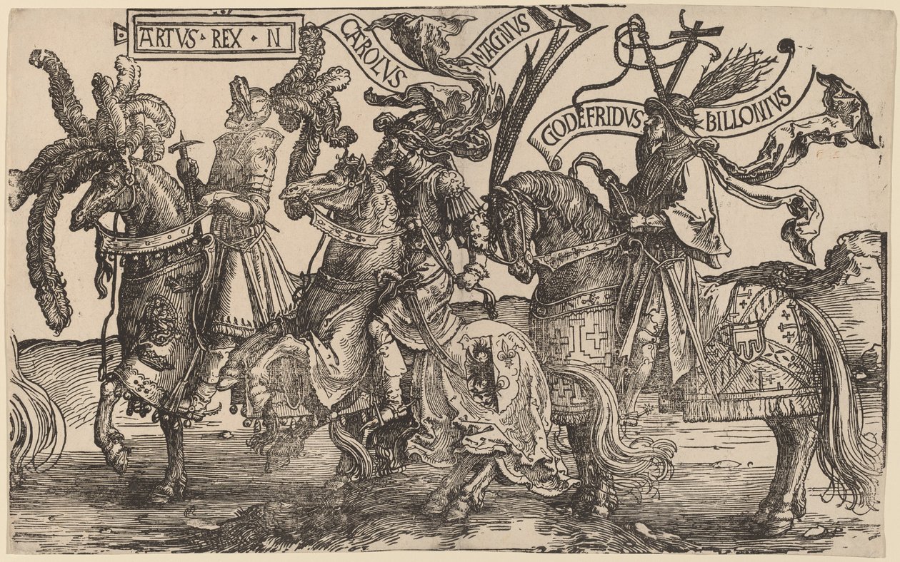 Arthur, Kaarle Suuri (Charlemagne), Godfry of Bouillon tekijältä Lucas van Leyden