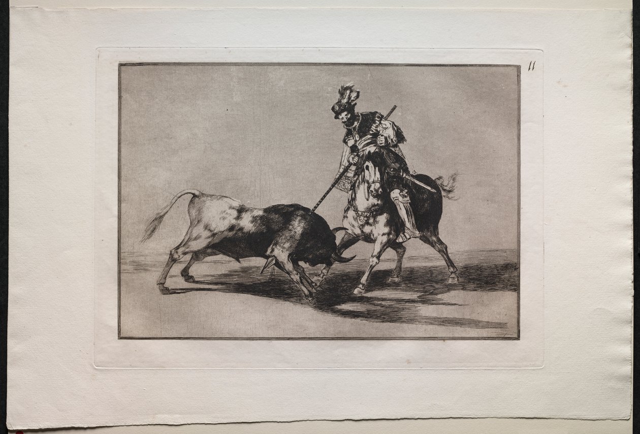 Härkätaistelut: El Cid Campeador Spearing toista härkää tekijältä Lucas van Leyden