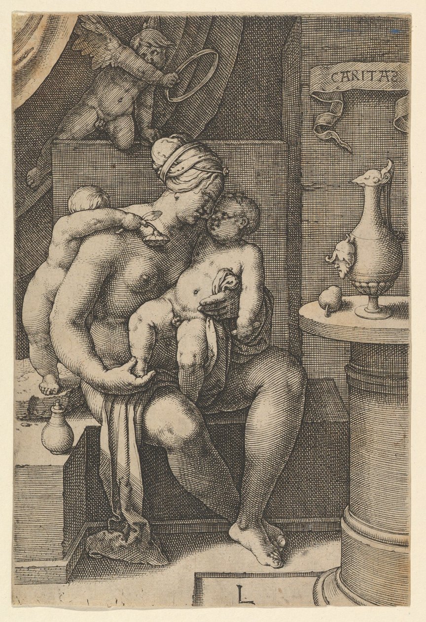 Charity, sarjasta Seitsemän hyvettä, 1530. tekijältä Lucas van Leyden