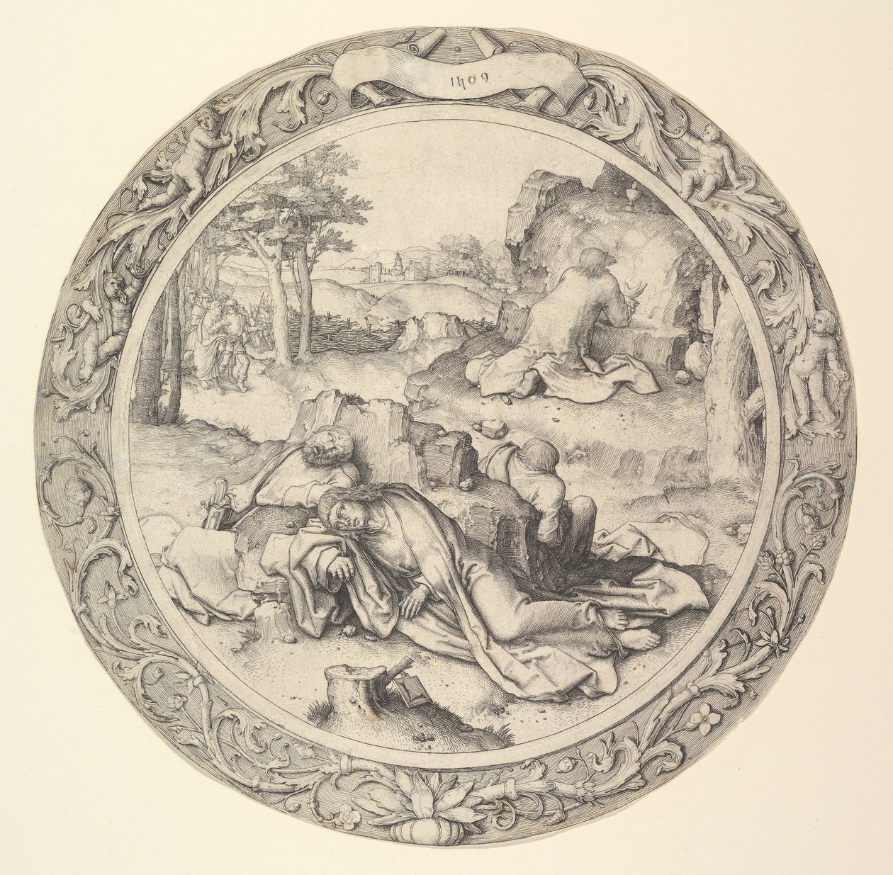 Kristus Öljymäellä, Pyöreästä kärsimyksestä, 1509. tekijältä Lucas van Leyden