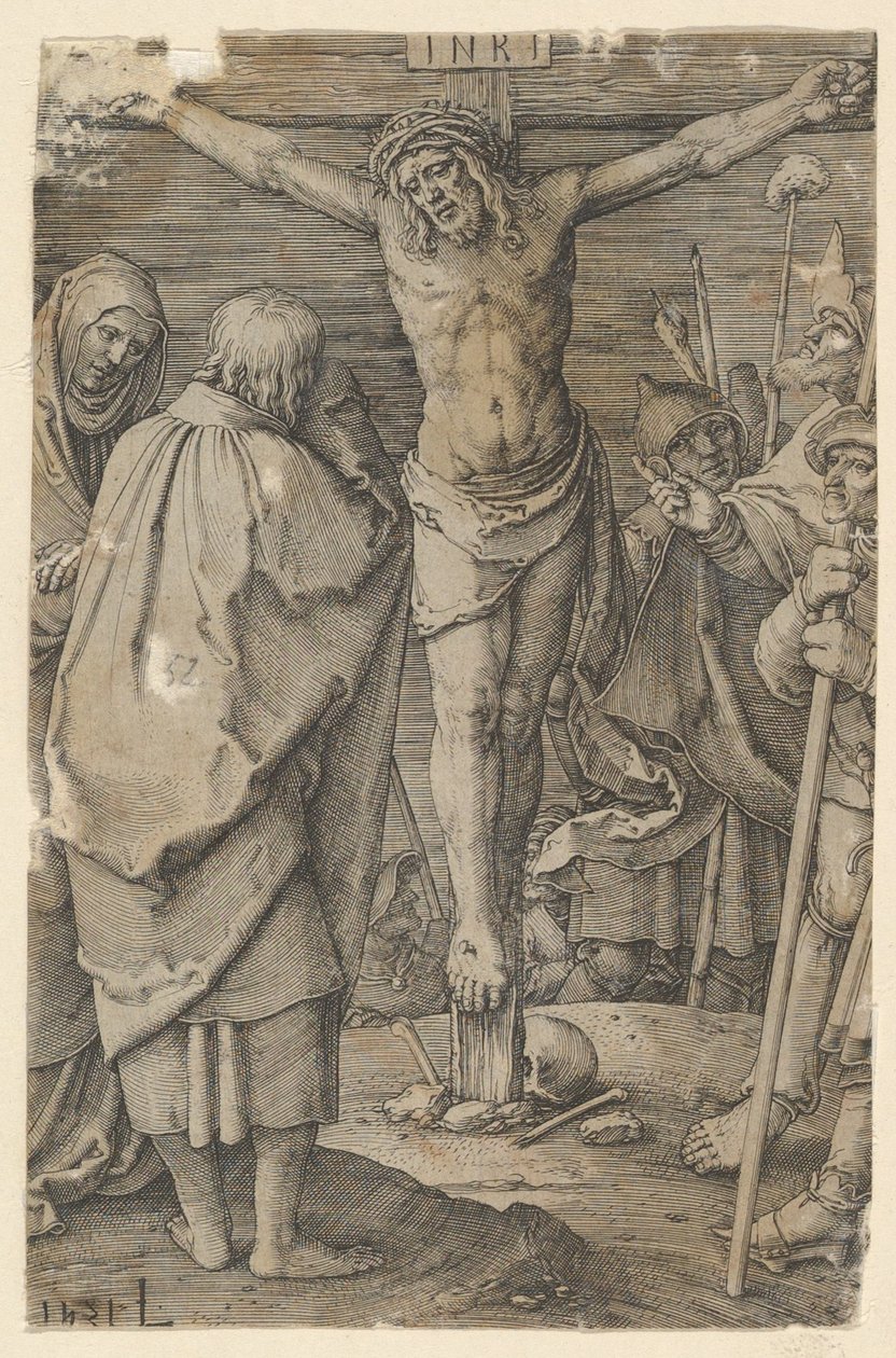 Ristiinnaulitseminen, sarjasta "Kärsimyshistoria" tekijältä Lucas van Leyden