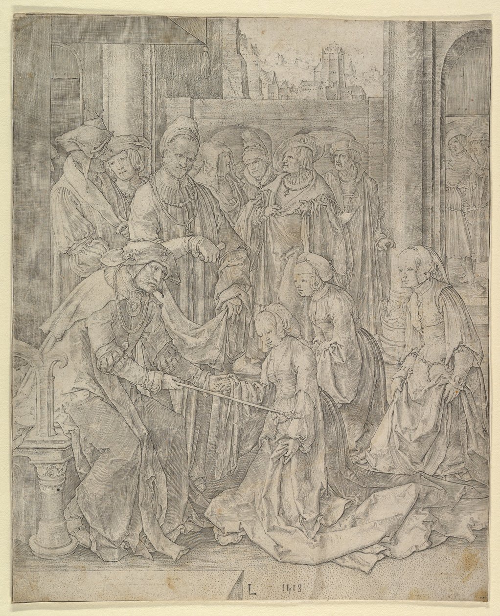 Esther ennen Ahasverusta, 1518. tekijältä Lucas van Leyden