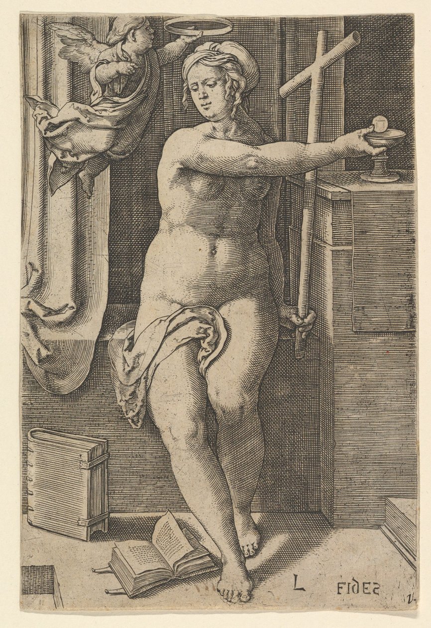 Faith Fides, sarjasta Seitsemän hyvettä, 1530. tekijältä Lucas van Leyden