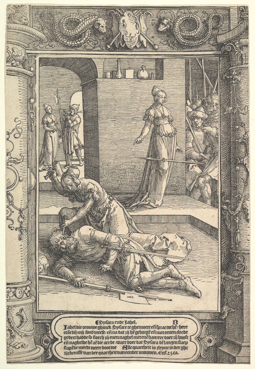 Jael Killing Sisera, koristekehys, n. 1517. tekijältä Lucas van Leyden