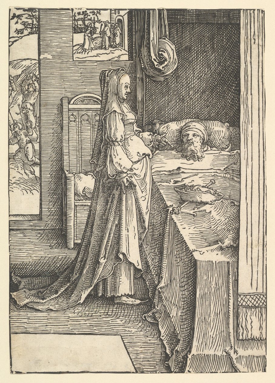 Iisebel lupaa Nabotin viinitarhat kuningas Ahabille, n. 1517. tekijältä Lucas van Leyden