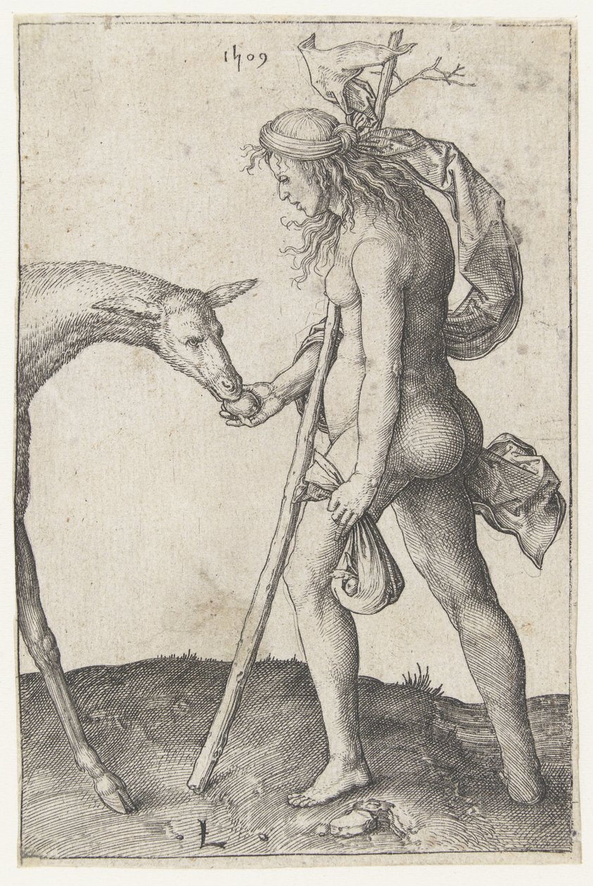 Nuori nainen hirven kanssa tekijältä Lucas van Leyden