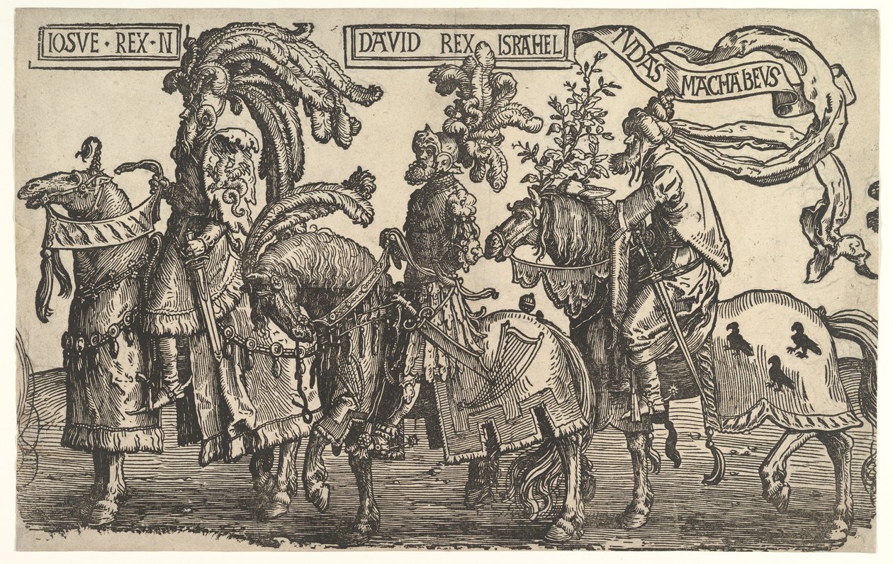 Joshua, David ja Judas Maccabee, The Nine Heroes, noin. 1520. tekijältä Lucas van Leyden