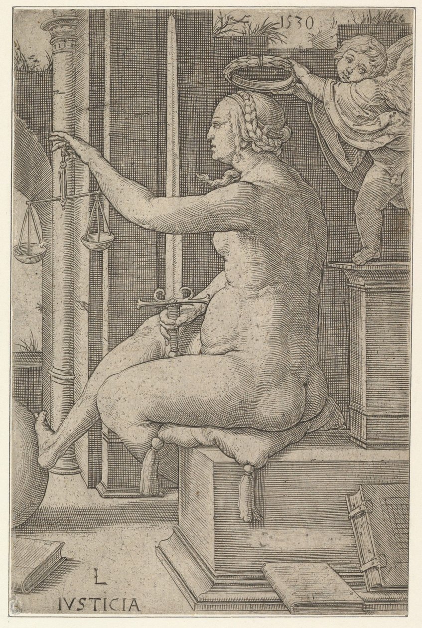 Oikeus, sarjasta Hyveet, 1530. tekijältä Lucas van Leyden