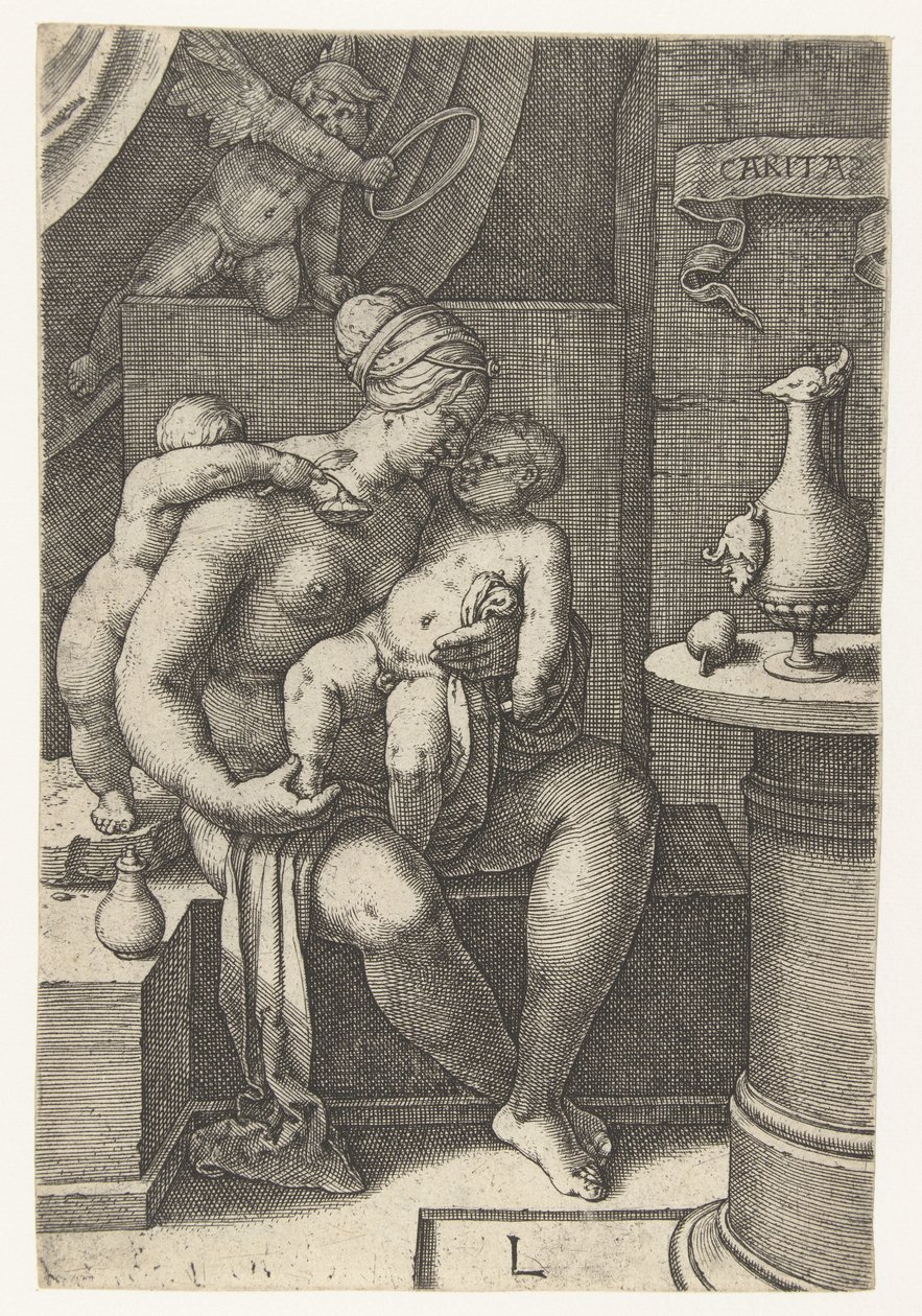 Rakkaus Caritas (otsikko esineessä) Seitsemän hyvettä (sarjan nimi) tekijältä Lucas van Leyden