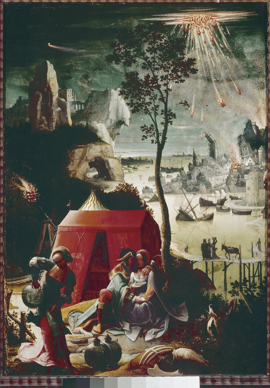 Loot ja hänen tyttärensä (öljy taululle, noin 1517) tekijältä Lucas van Leyden
