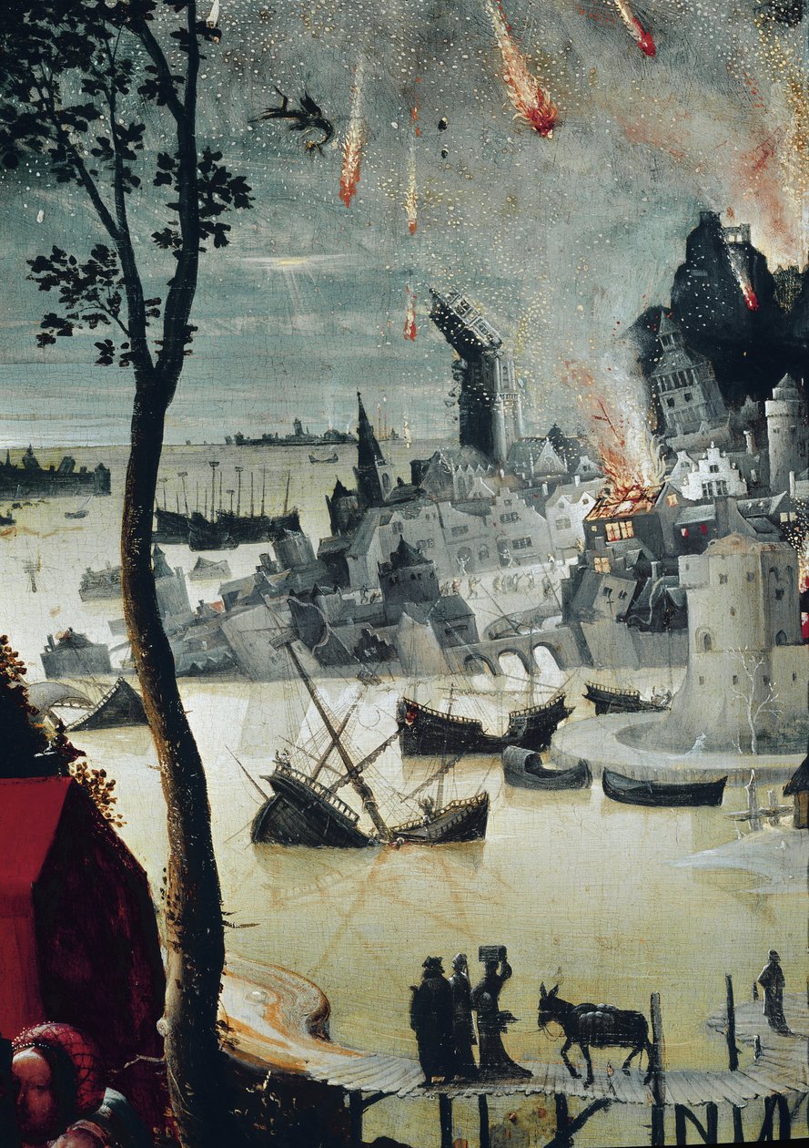 Loot ja hänen tyttärensä, yksityiskohta Sodoman tuhosta (öljytaulu, noin 1517) tekijältä Lucas van Leyden