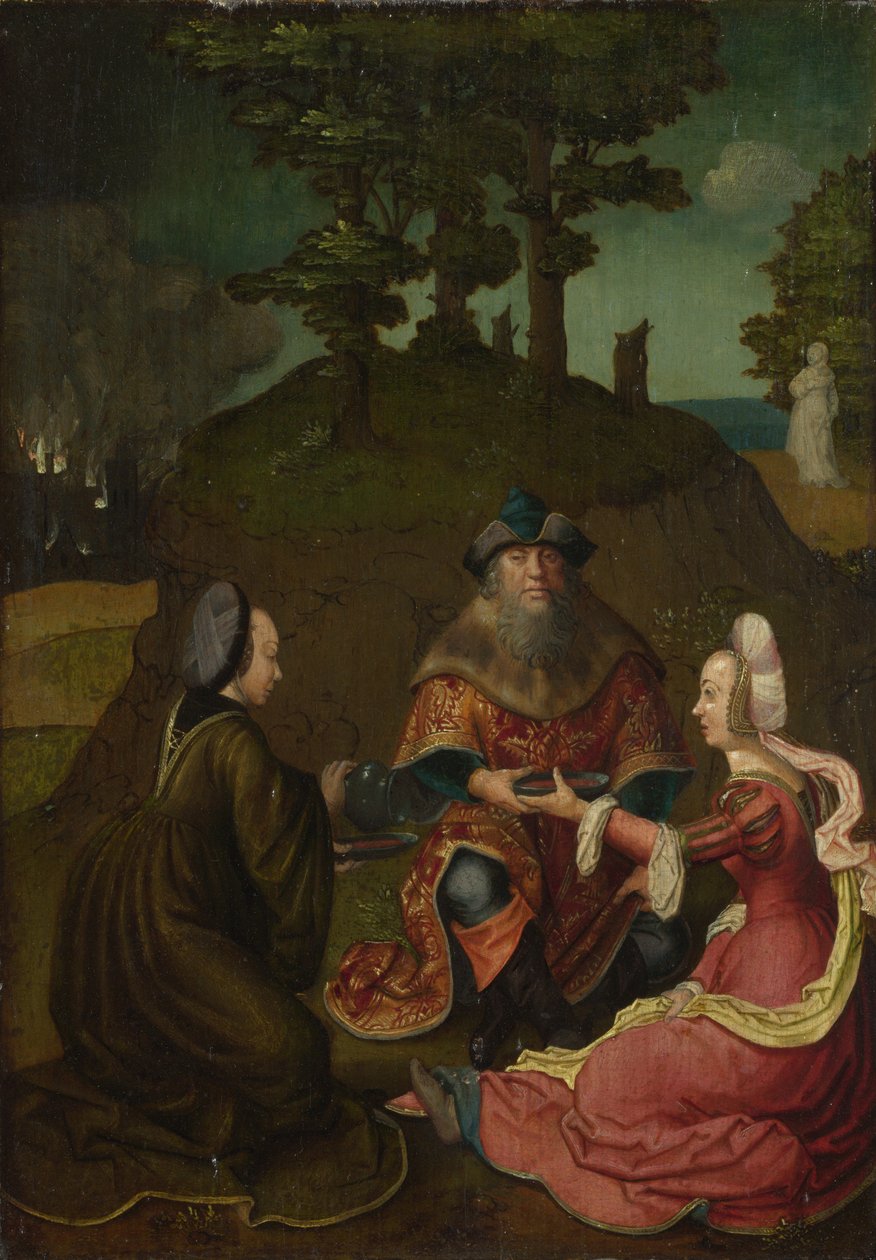 Lootin tyttäret juottavat isänsä viiniä, 1508-1512 tekijältä Lucas van, Leyden