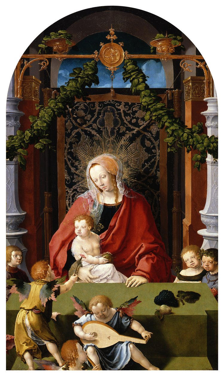 Maria, lapsi ja enkelit tekijältä Lucas van Leyden
