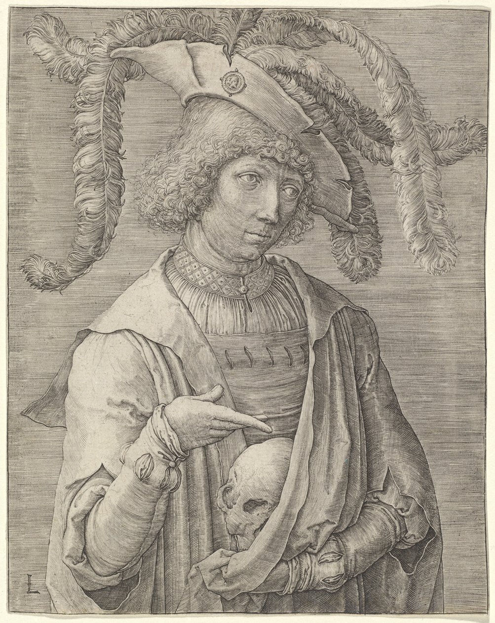 Muotokuva nuoresta miehestä, jolla on pääkallo tekijältä Lucas van Leyden