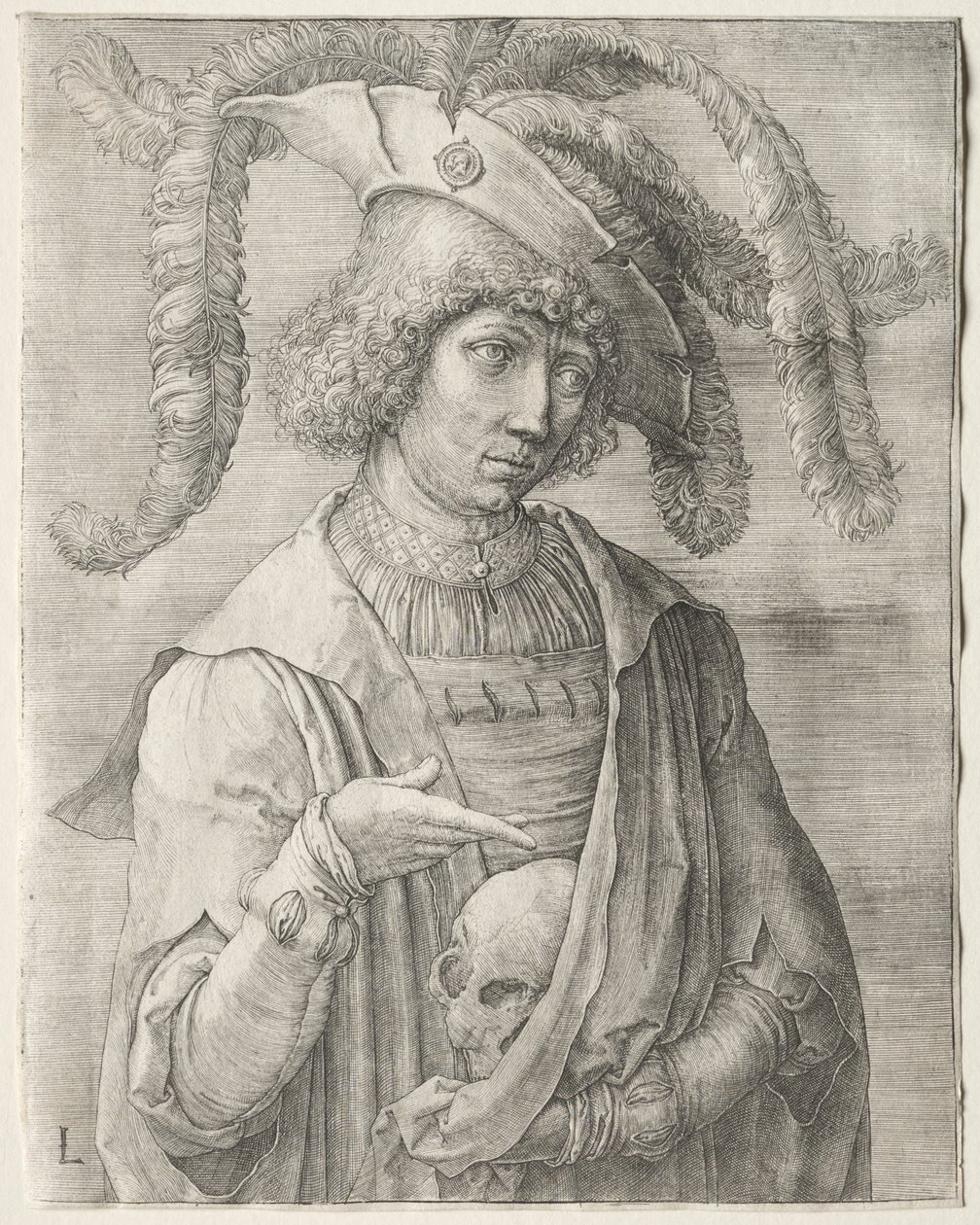 Muotokuva nuoresta miehestä, jolla on pääkallo tekijältä Lucas van Leyden