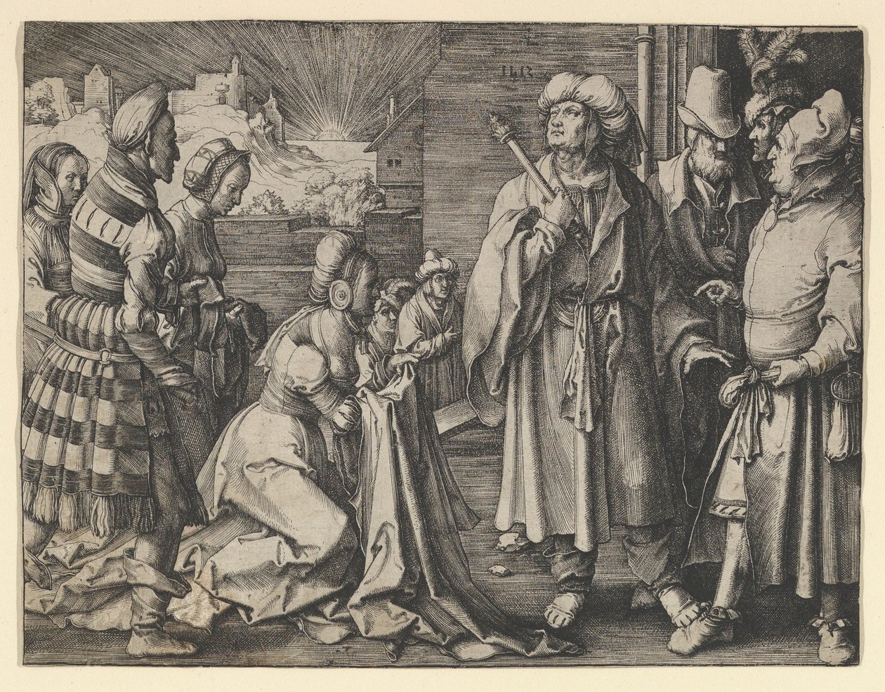 Potifarin vaimo syytti Joosefia, 1512. tekijältä Lucas van Leyden