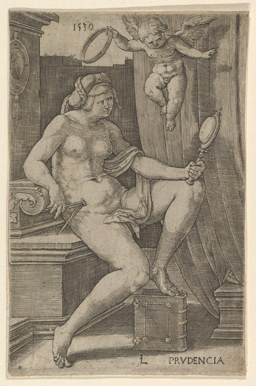 Prudence, sarjasta Seitsemän hyvettä, 1530. tekijältä Lucas van Leyden