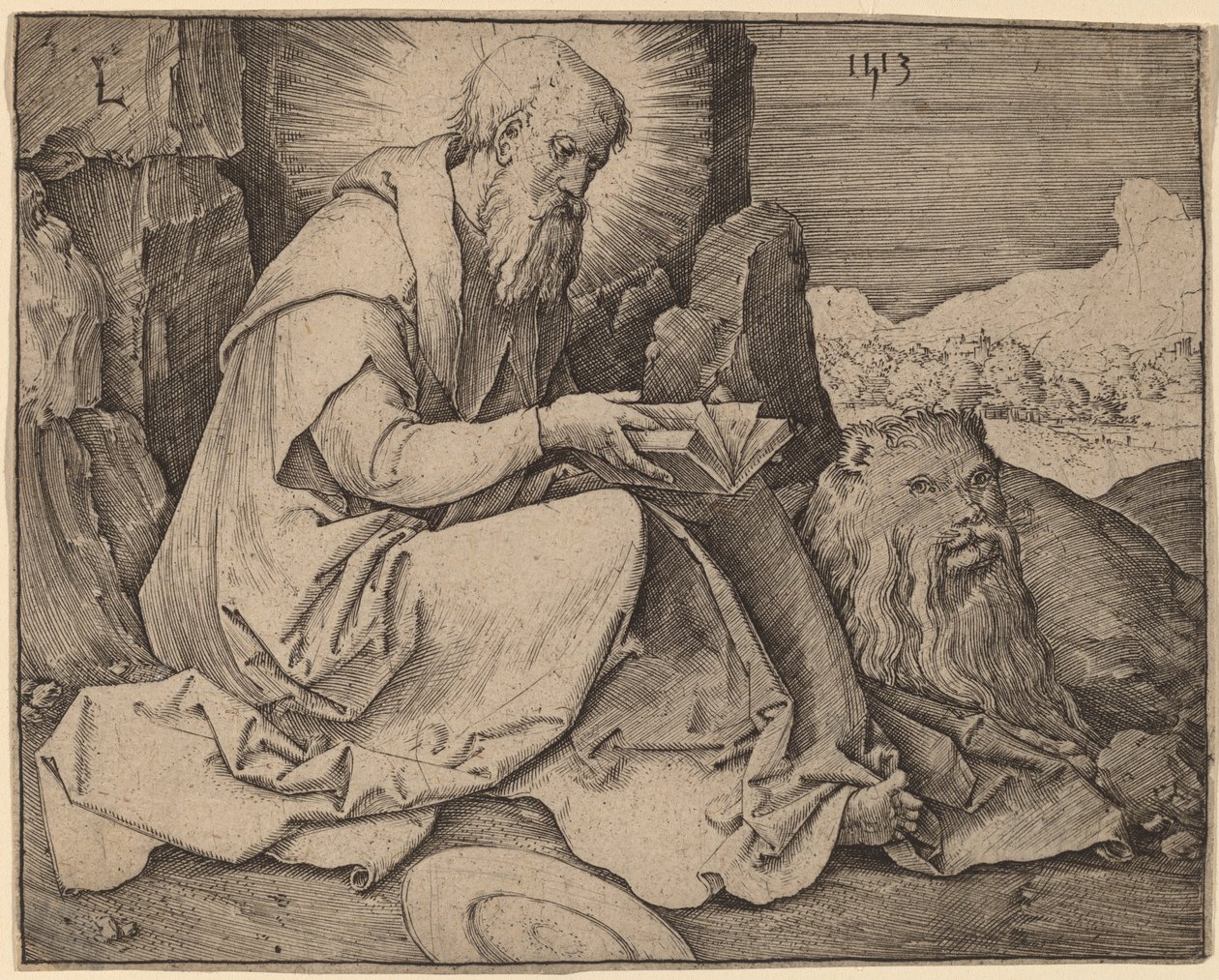 Pyhä Hieronymus maisemassa tekijältä Lucas van Leyden
