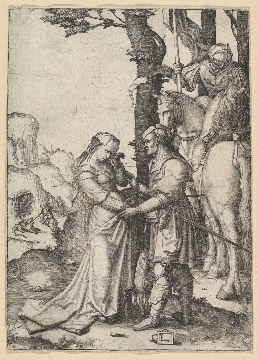 St. George vapauttaa prinsessan, n. 1508. tekijältä Lucas van Leyden