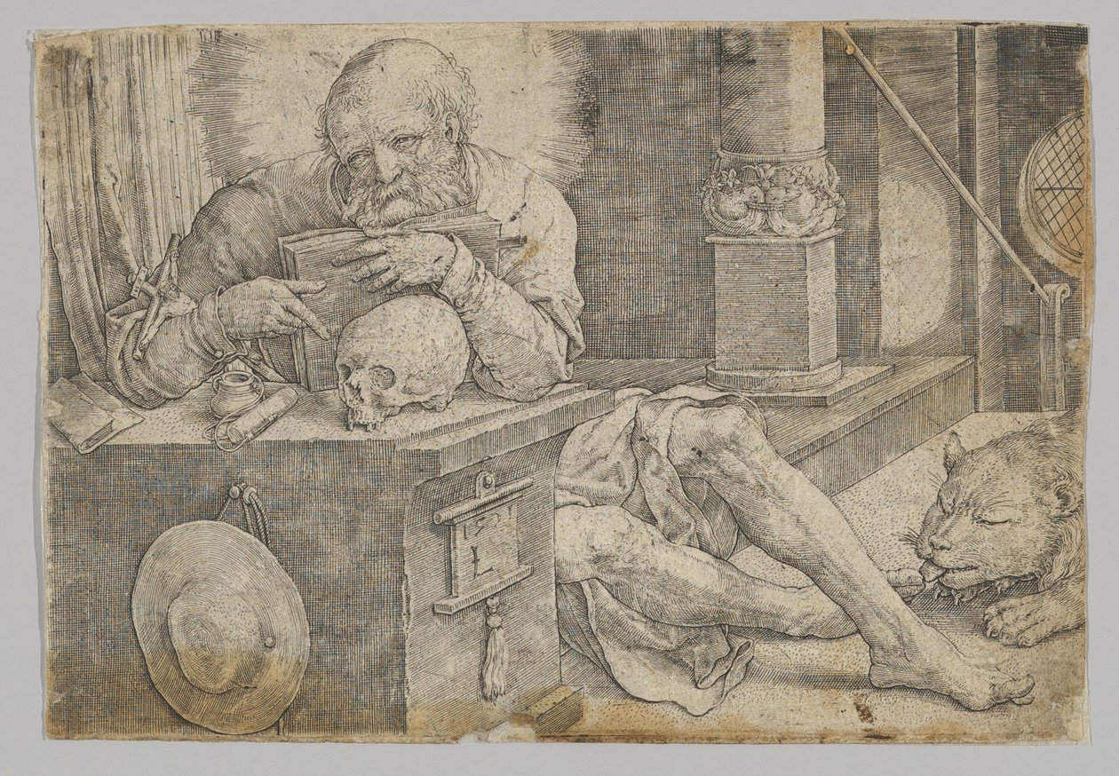 Pyhä Hieronymus tutkimuksessaan, 1521. tekijältä Lucas van Leyden