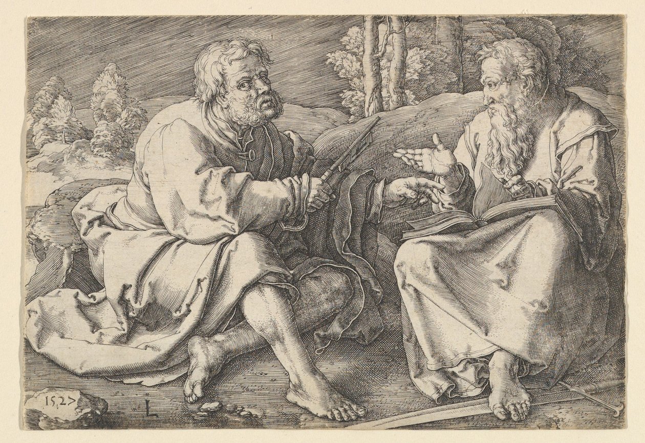 Sts. Pietari ja Paavali istuvat maisemassa, 1527. tekijältä Lucas van Leyden