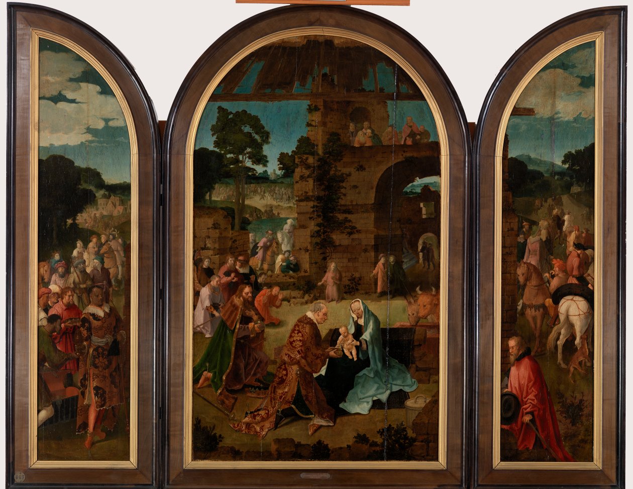 Taikaiden triptyykin palvonta, n. 1510 tekijältä Lucas van Leyden