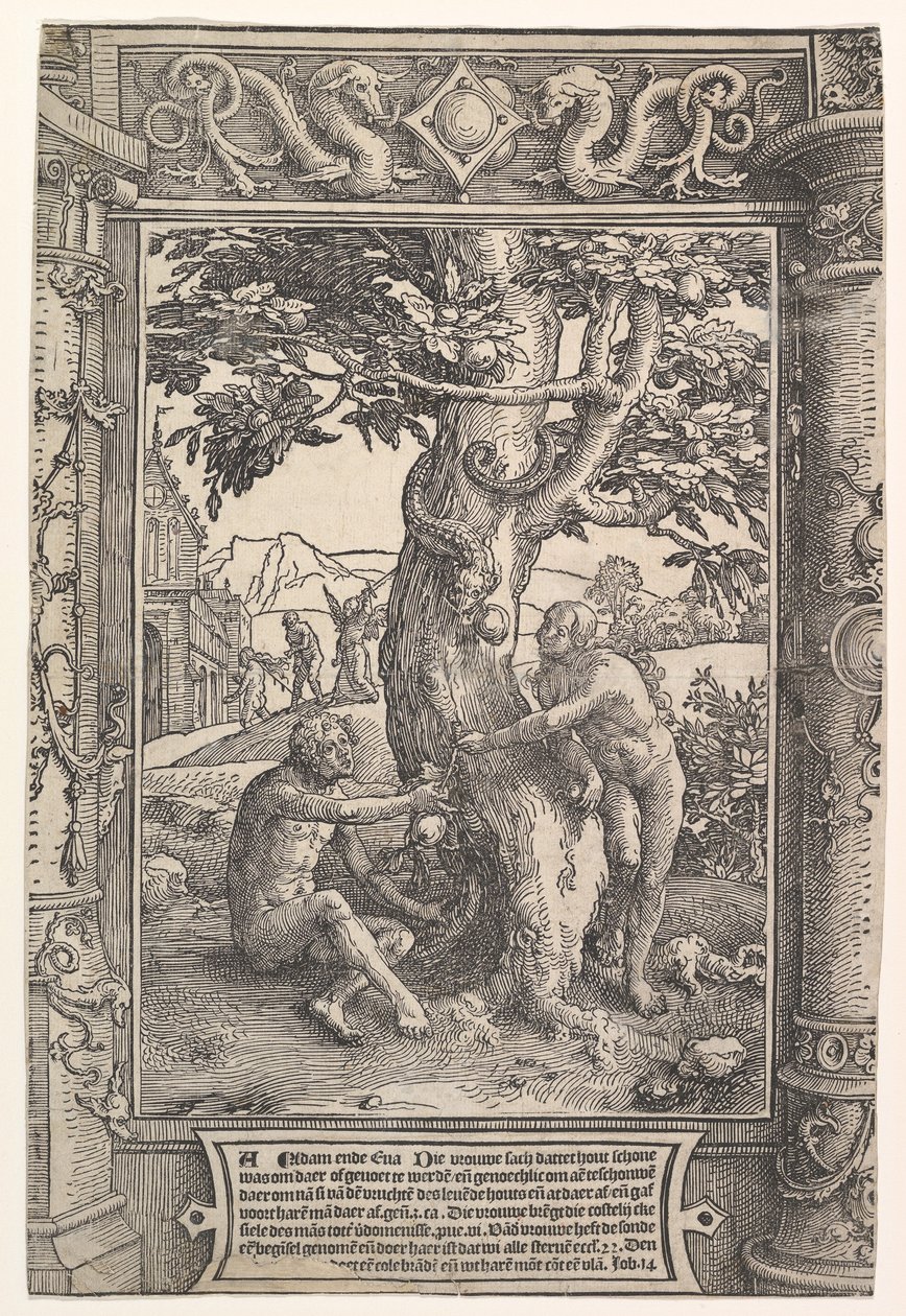 Ihmisen lankeemus, n. 1517. tekijältä Lucas van Leyden