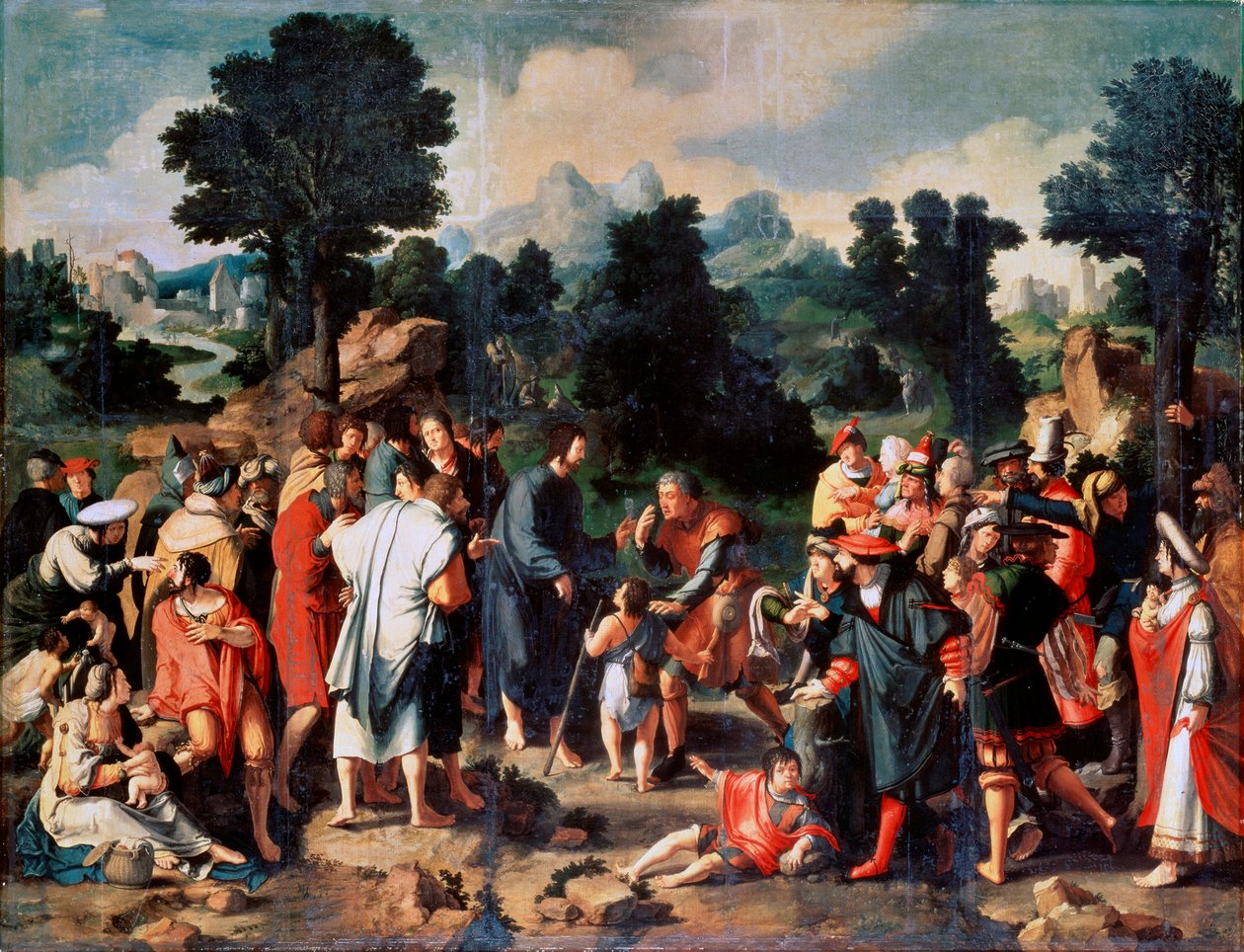 Jerikon sokean miehen paraneminen, keskuspaneeli, 1531. tekijältä Lucas van Leyden
