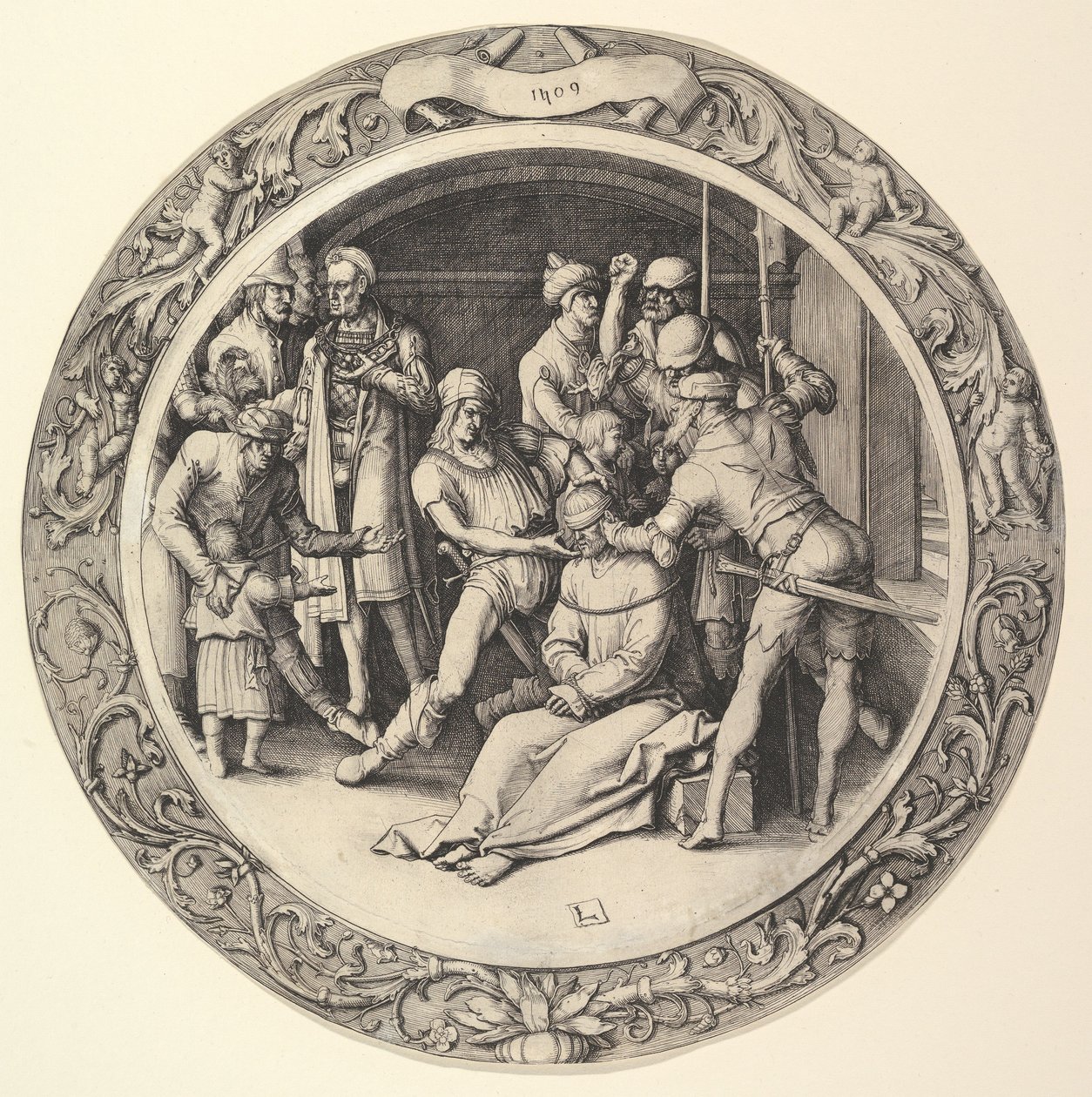 Kristuksen pilkkaaminen, teoksesta ”Circular Passion” tekijältä Lucas van Leyden