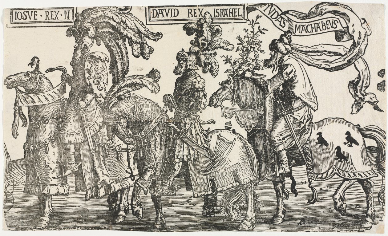 Yhdeksän sankaria: Joshua, David, Judas Maccabees, 1515-1517. tekijältä Lucas van Leyden