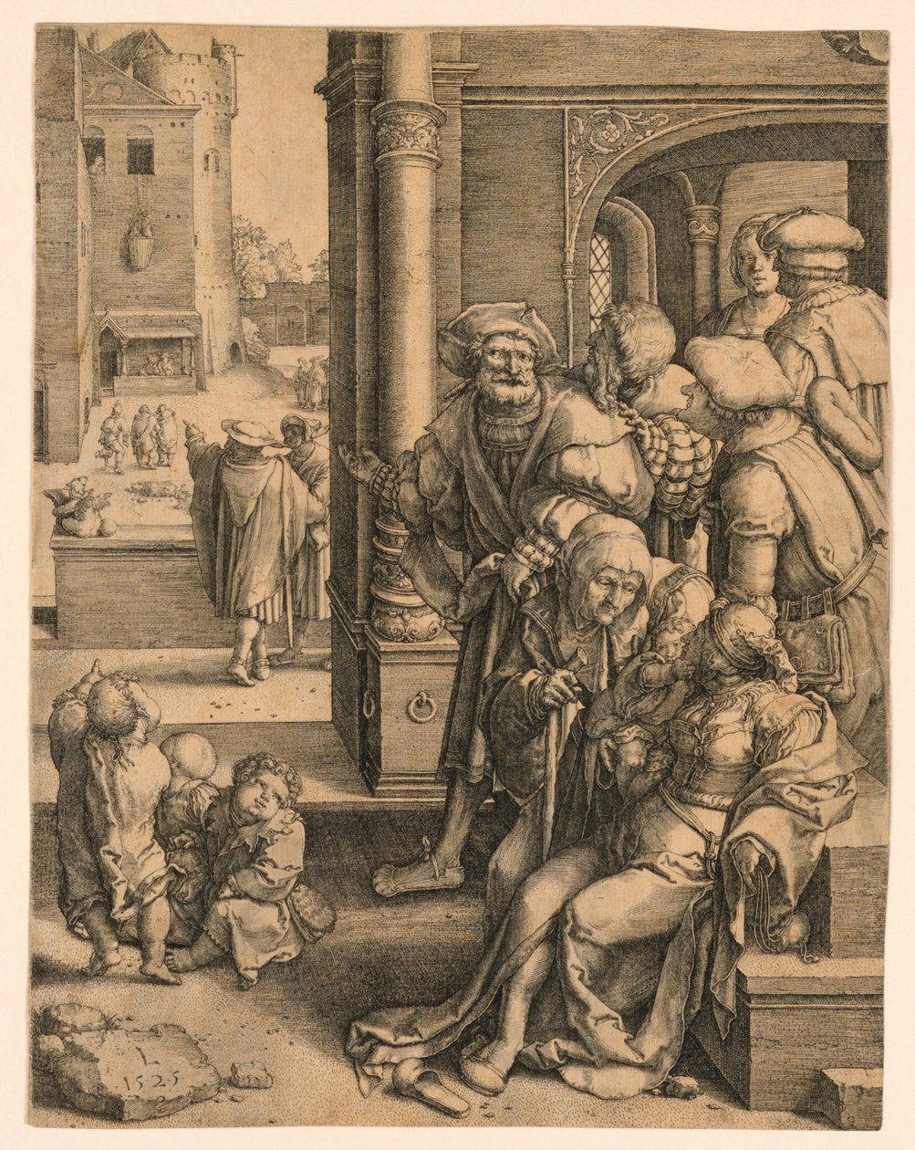 Runoilija Vergilius ripustettuna koriin tekijältä Lucas van Leyden