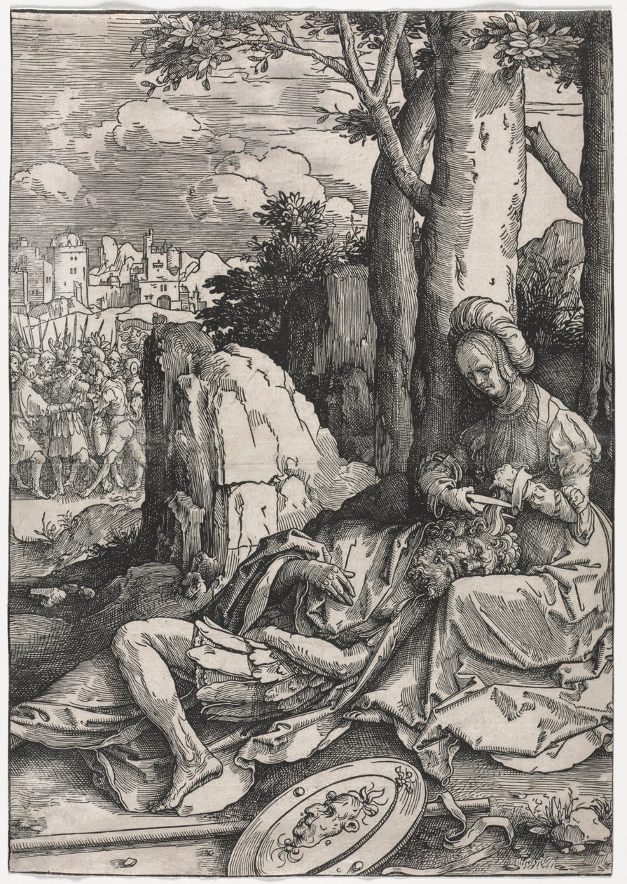 Naisten voima: Simson ja Delilah, n. 1512 (puupiirros) tekijältä Lucas van Leyden