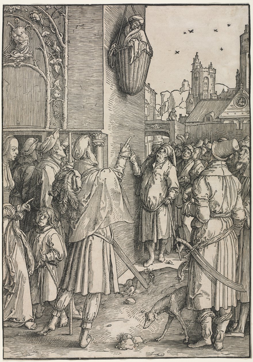 Naisten voima: Runoilija Virgilius ripustettuna koriin tekijältä Lucas van Leyden