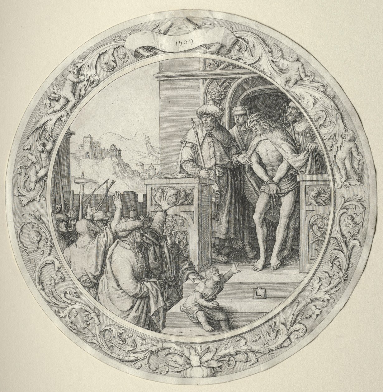 Pyöreä kärsimys: Kristus esiteltiin kansalle, 1509. tekijältä Lucas van Leyden