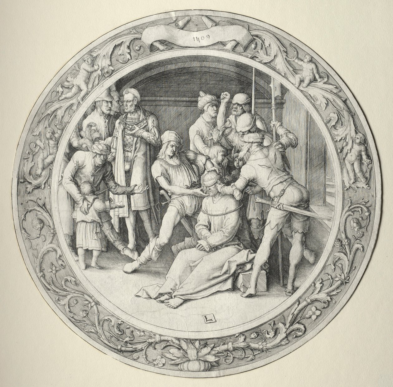 Pyöreä intohimo: Ecce Homo, 1509. tekijältä Lucas van Leyden