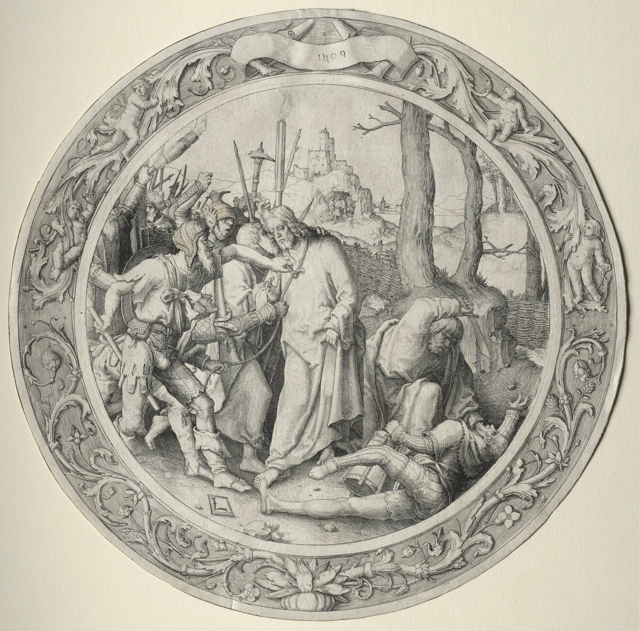Pyöreä kärsimys: Kristuksen pettäminen, 1509. tekijältä Lucas van Leyden