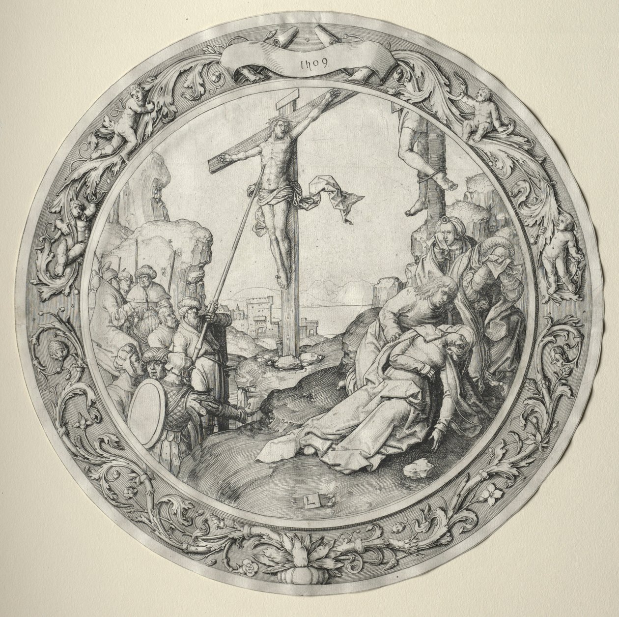 Pyöreä Passion: Ristiinnaulitseminen, 1509. tekijältä Lucas van Leyden