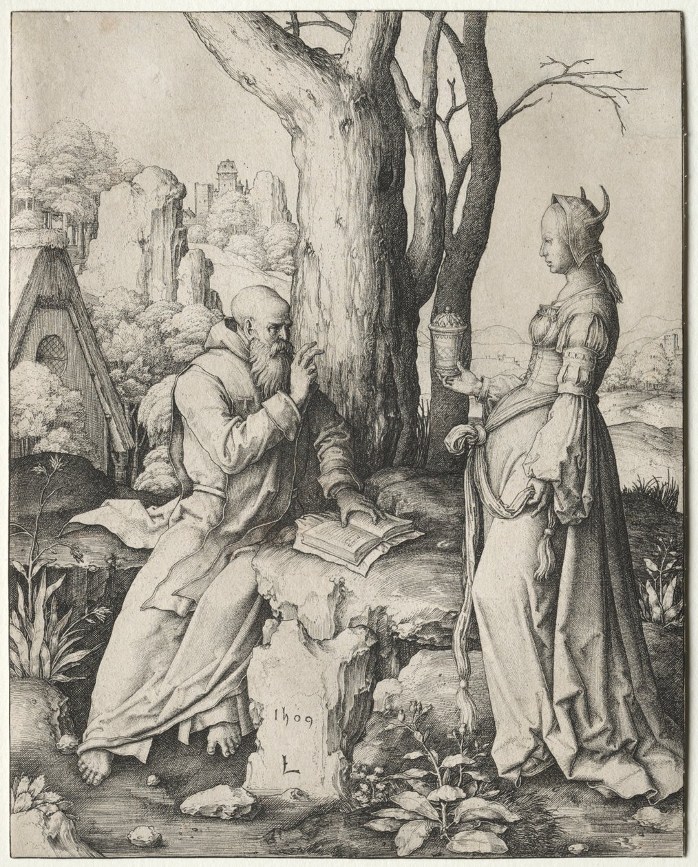 Pyhän Antoniuksen kiusaus, 1509. tekijältä Lucas van Leyden