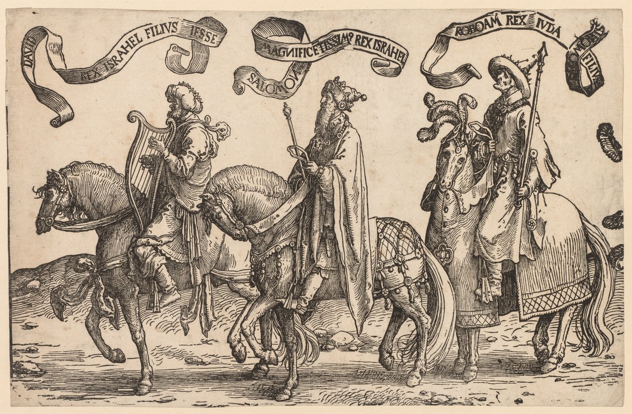 Israelin kaksitoista kuningasta: Daavid, Salomo, Rehabeam, 1515-1517. tekijältä Lucas van Leyden
