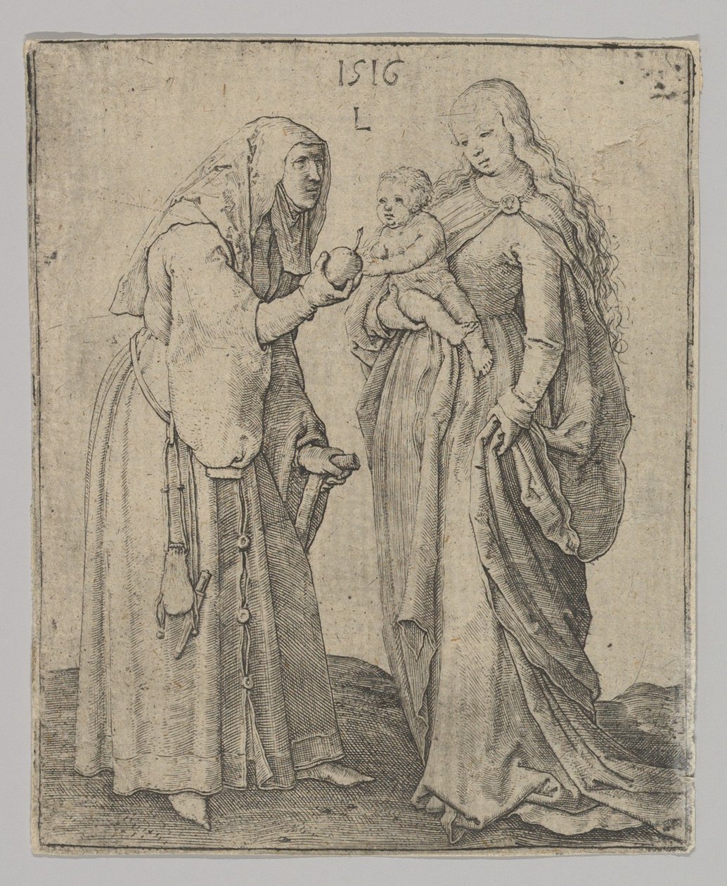 Neitsyt lapsen kanssa ja Pyhä Anna, 1516. tekijältä Lucas van Leyden