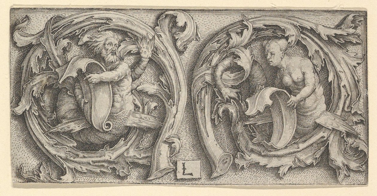 Triton ja Siren Tendrilsissä, n. 1510. tekijältä Lucas van Leyden