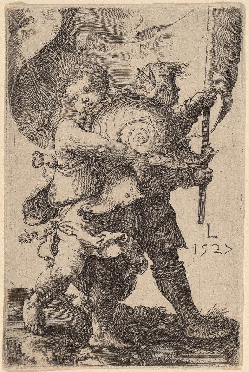 Kaksi poikaa kypärällä ja tavallisella tekijältä Lucas van Leyden