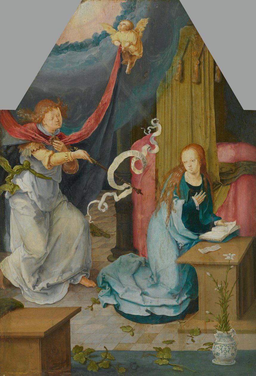 Marian ilmestys (inventaarionumerosta 742 irrotettu ulkosivu) tekijältä Lucas van Leyden
