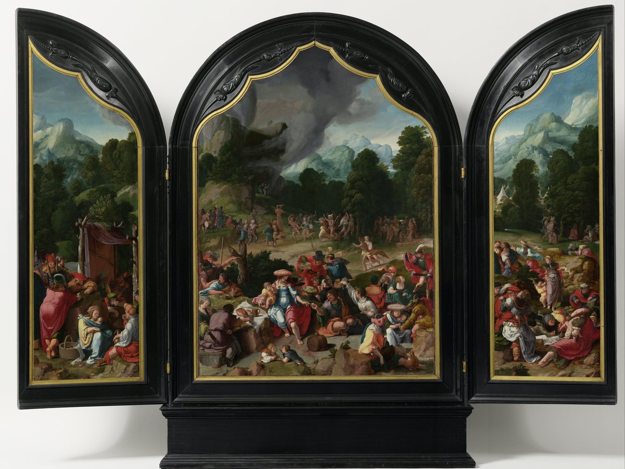 Kultaisen vasikan palvonta, n. 1530 tekijältä Lucas van Leyden