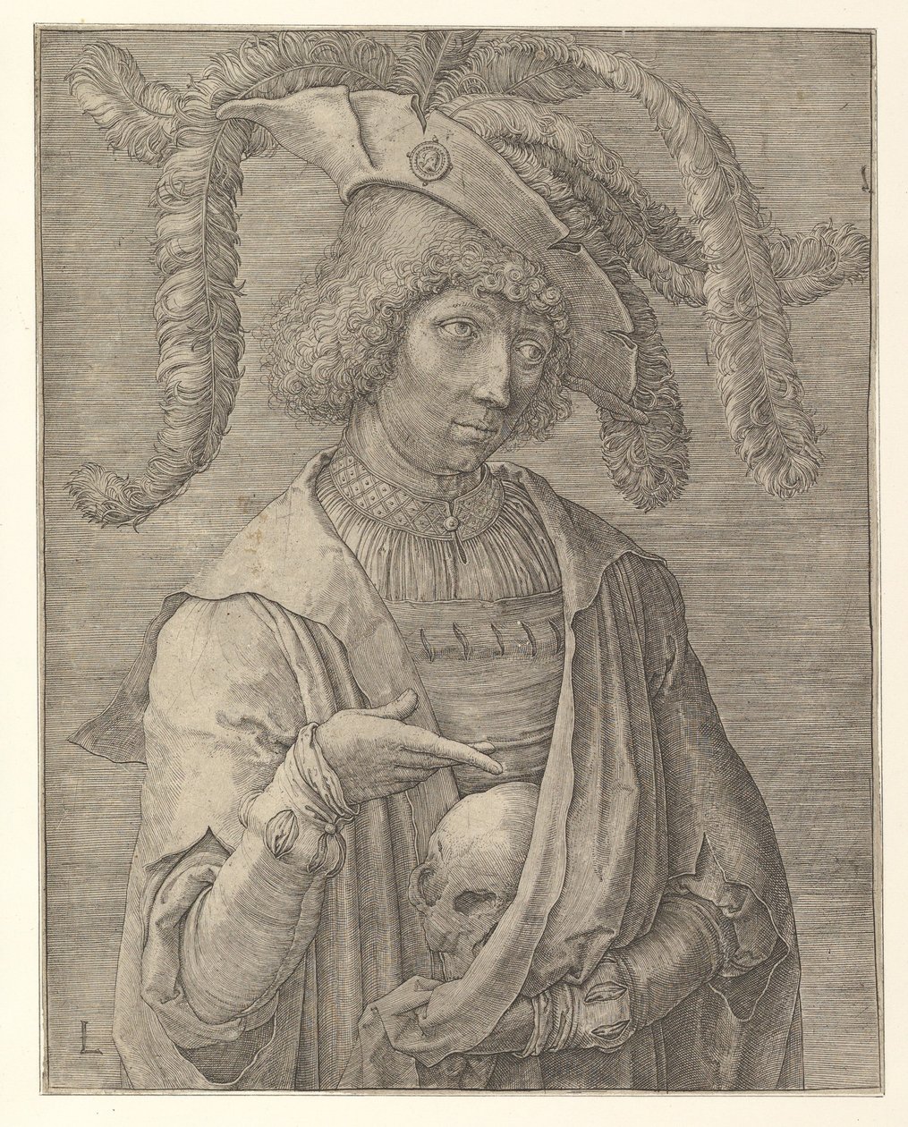 Nuori mies ja pääkallo tekijältä Lucas van Leyden